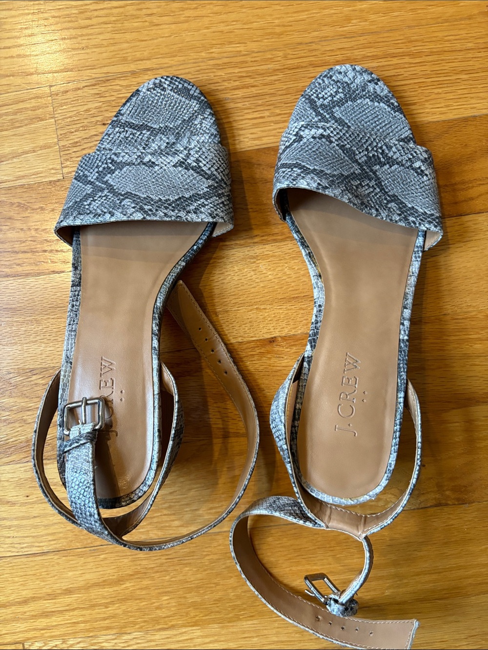 J. Crew Snake-Print Slingback Sandals in Gray and Black
